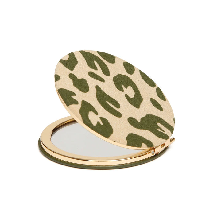 Olive Leopard Round Compact Mirror