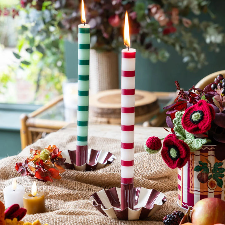 Dinner Candle - Burgundy Stripe