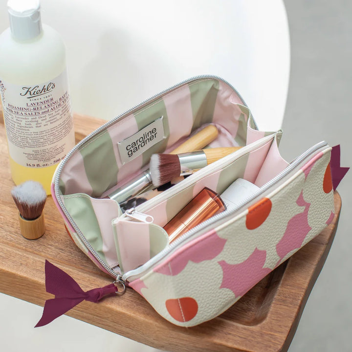 Pink Flower Diagonal Cosmetic Bag