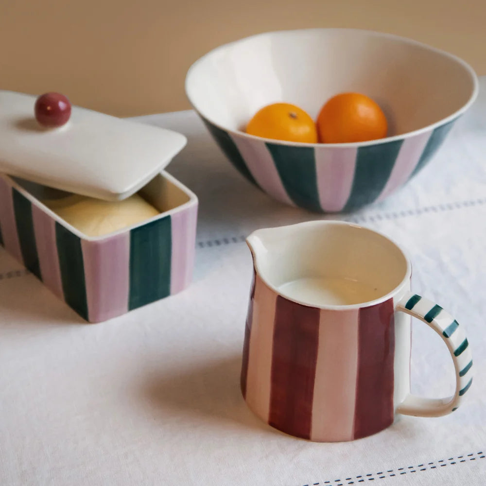 Wide Stripe Jug - Wine/Peach