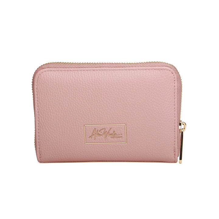 Pink Alice Wheeler Bromley purse with gold accents, showing the stylish design and compact size of the Alice Wheeler handbag.