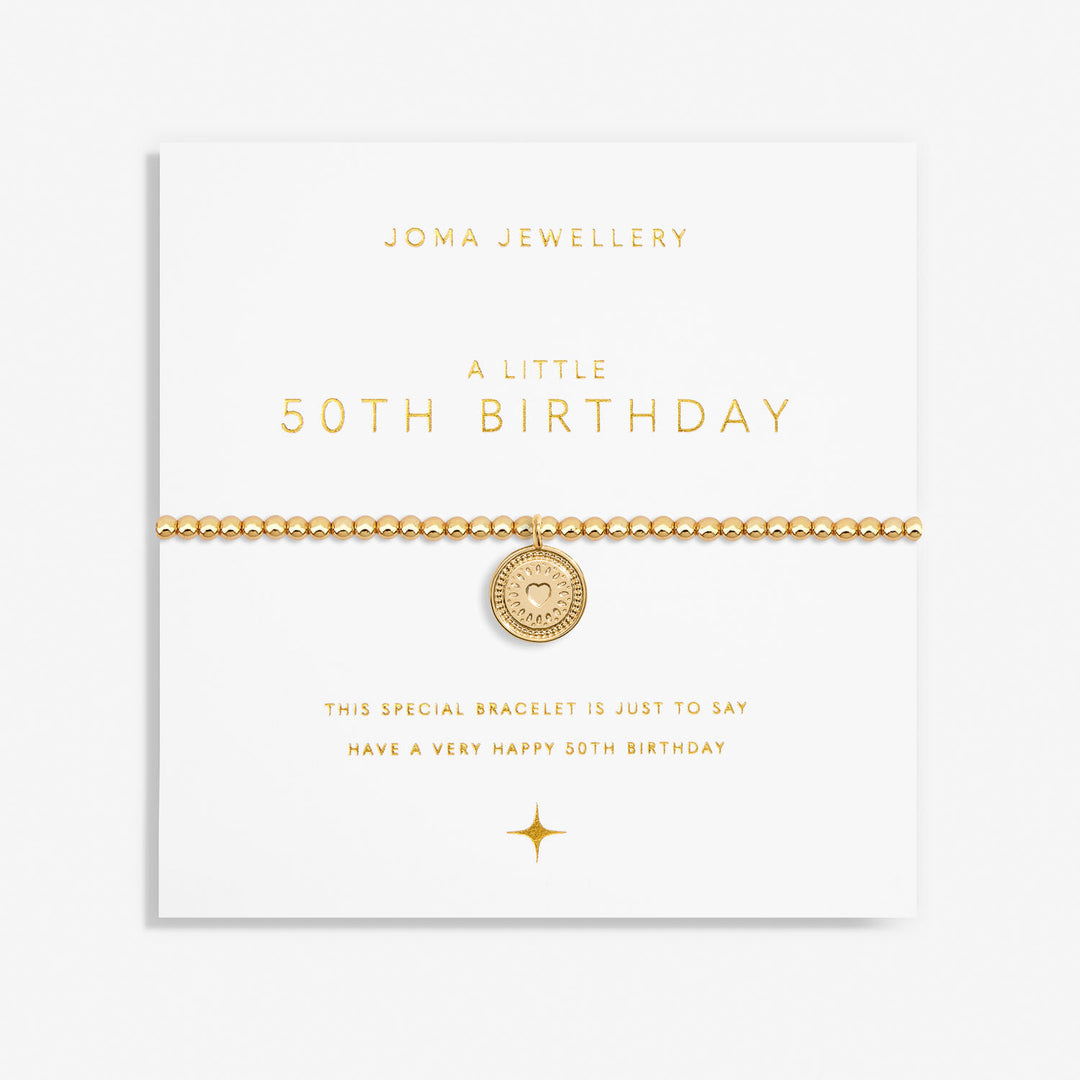 Joma Jewellery A Little 50th Birthday bracelet with a silver charm, perfect for celebrating a 50th milestone.