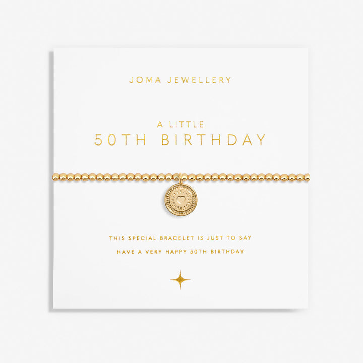 Joma Jewellery A Little 50th Birthday bracelet with a silver charm, perfect for celebrating a 50th milestone.