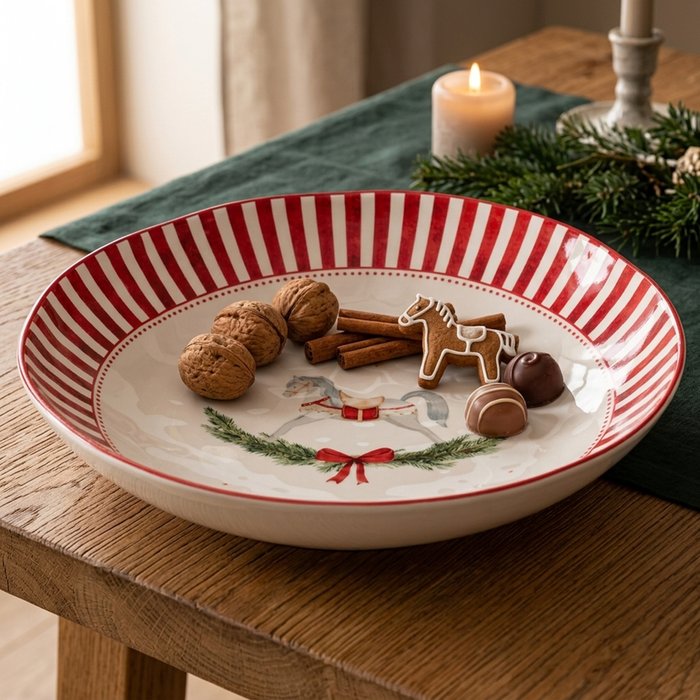 Cavallo Red and White Horse Stoneware Bowl - 33cm