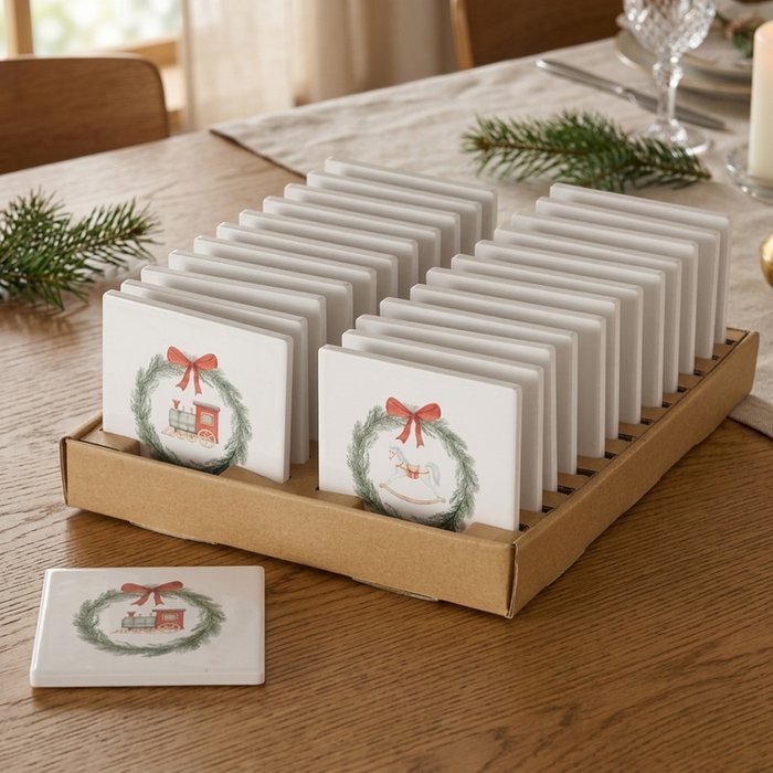 Cavallo Christmas Porcelain Coaster - 10 x 10 cm