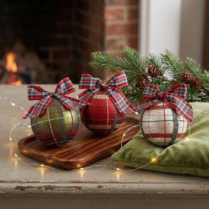 Scotty Tartan Glass Christmas Bauble - 9.5cm