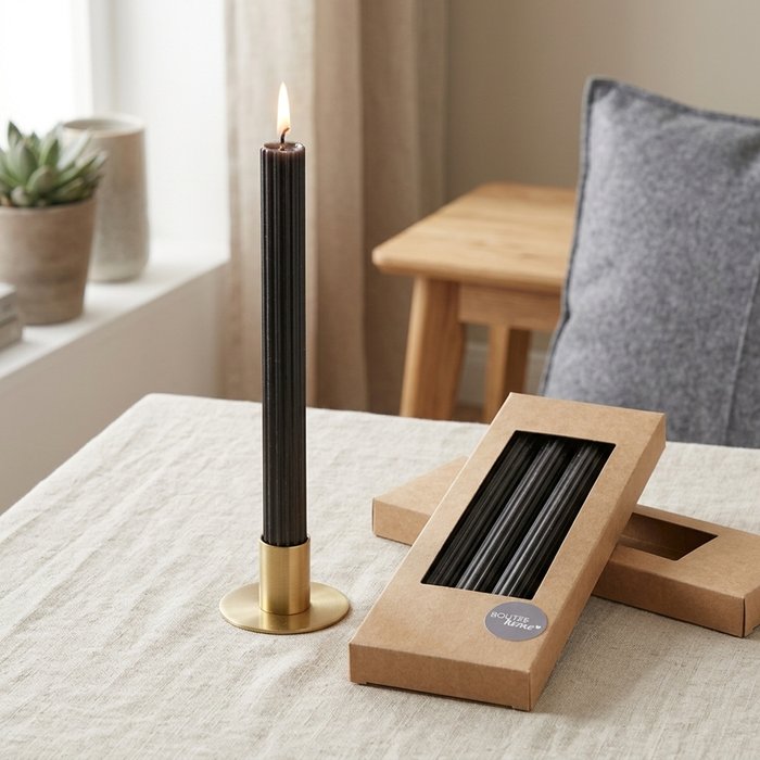 Classic Black Taper Candles - Pack of 4, 25 cm