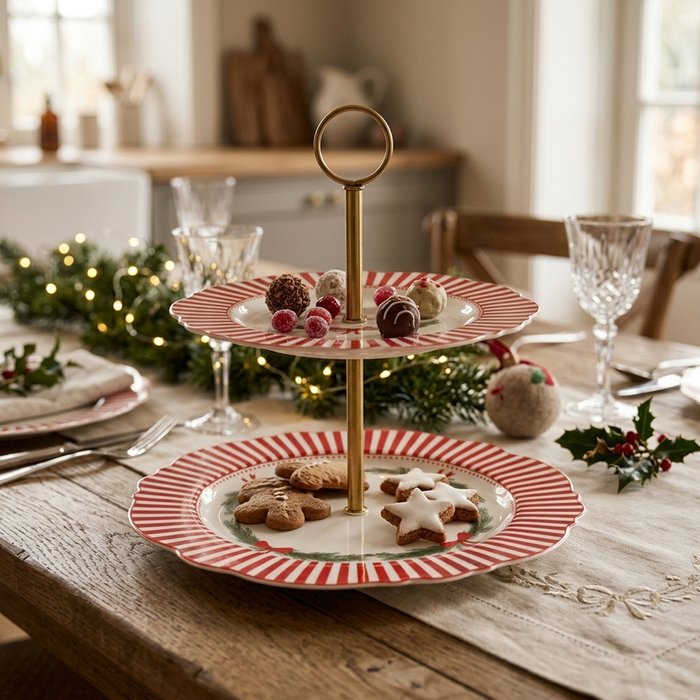 Cavallo Christmas Tiered Cake Stand - Red and White