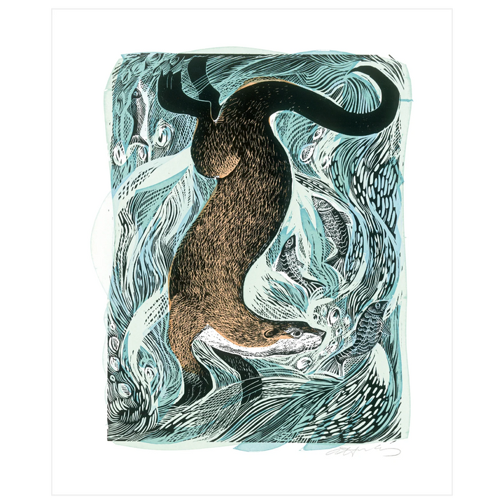 Fishing Otter Art Card