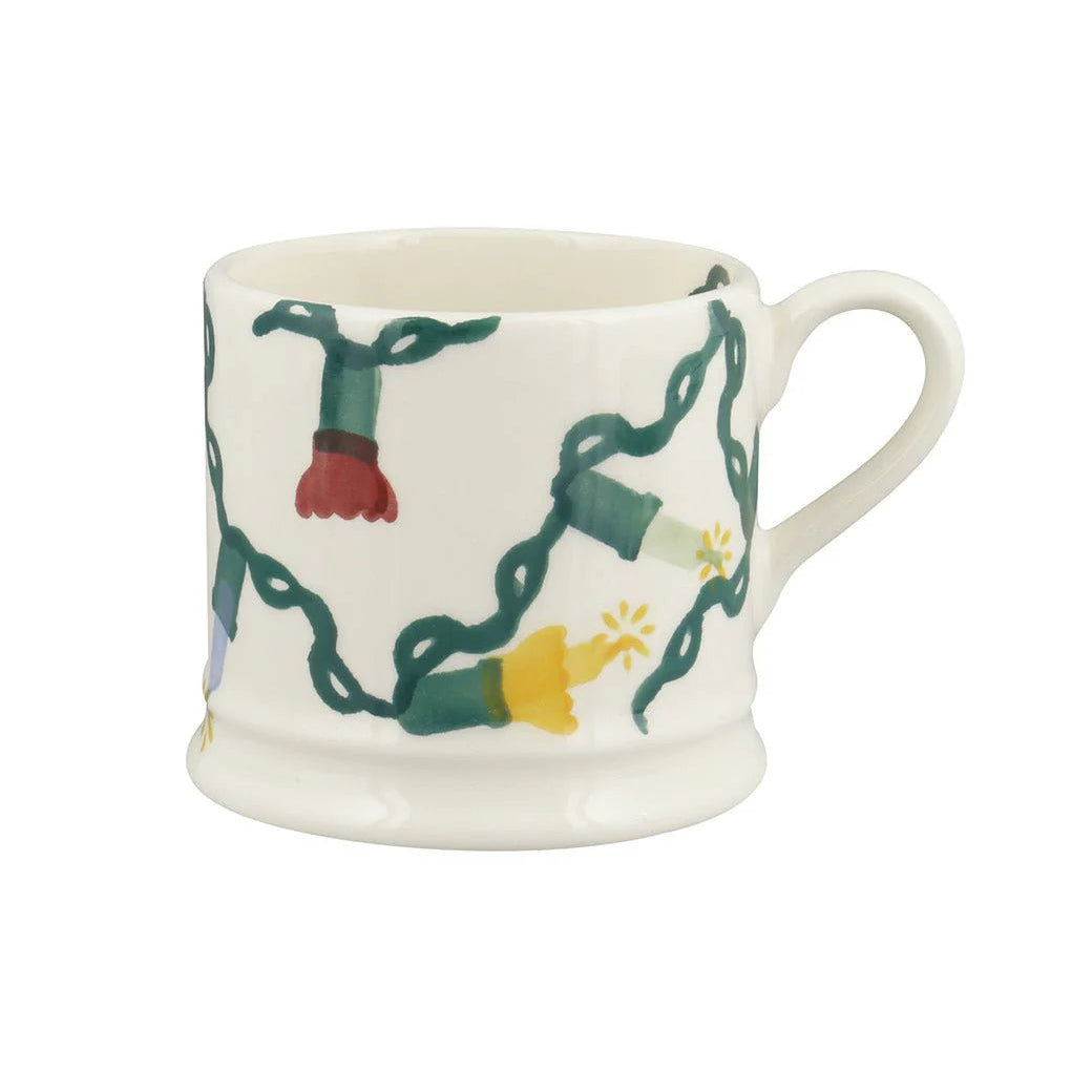 Small Emma Bridgewater Fairy Lights Christmas mug with festive fairy light design, ideal for holiday beverages.