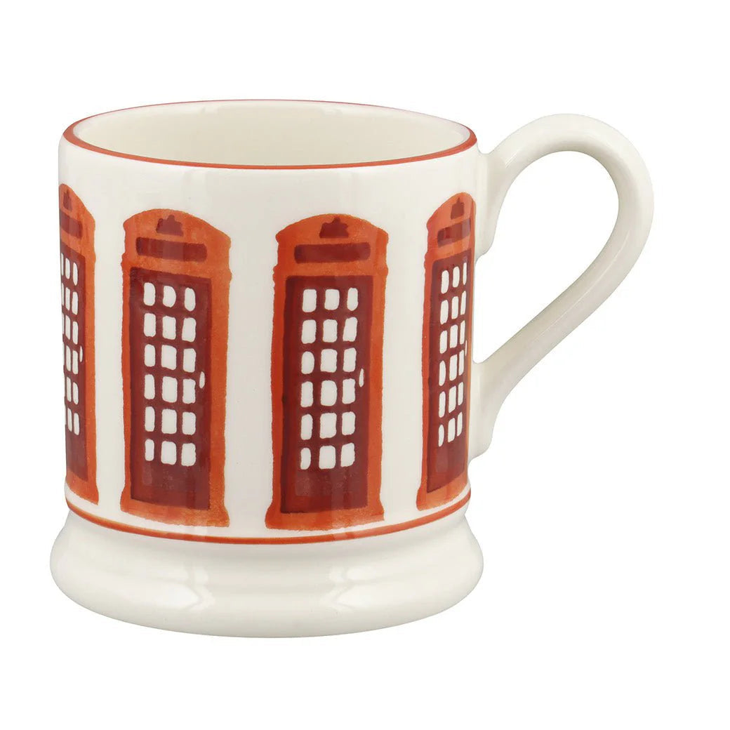Emma Bridgewater London Icons Telephone Box ½ Pint Mug featuring a colorful telephone box design on white ceramic.