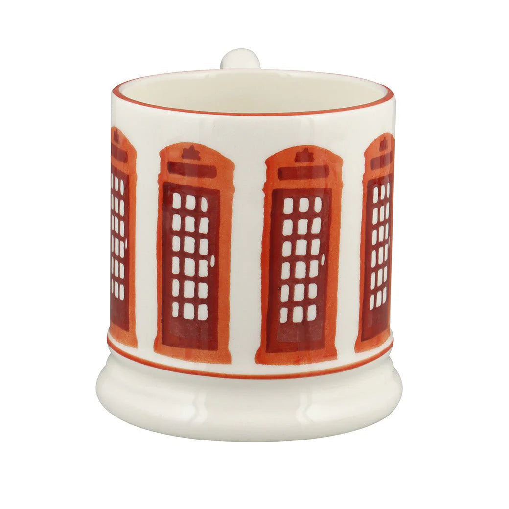 Emma Bridgewater London Icons Telephone Box ½ Pint Mug featuring a colorful illustration of a classic red British telephone box.