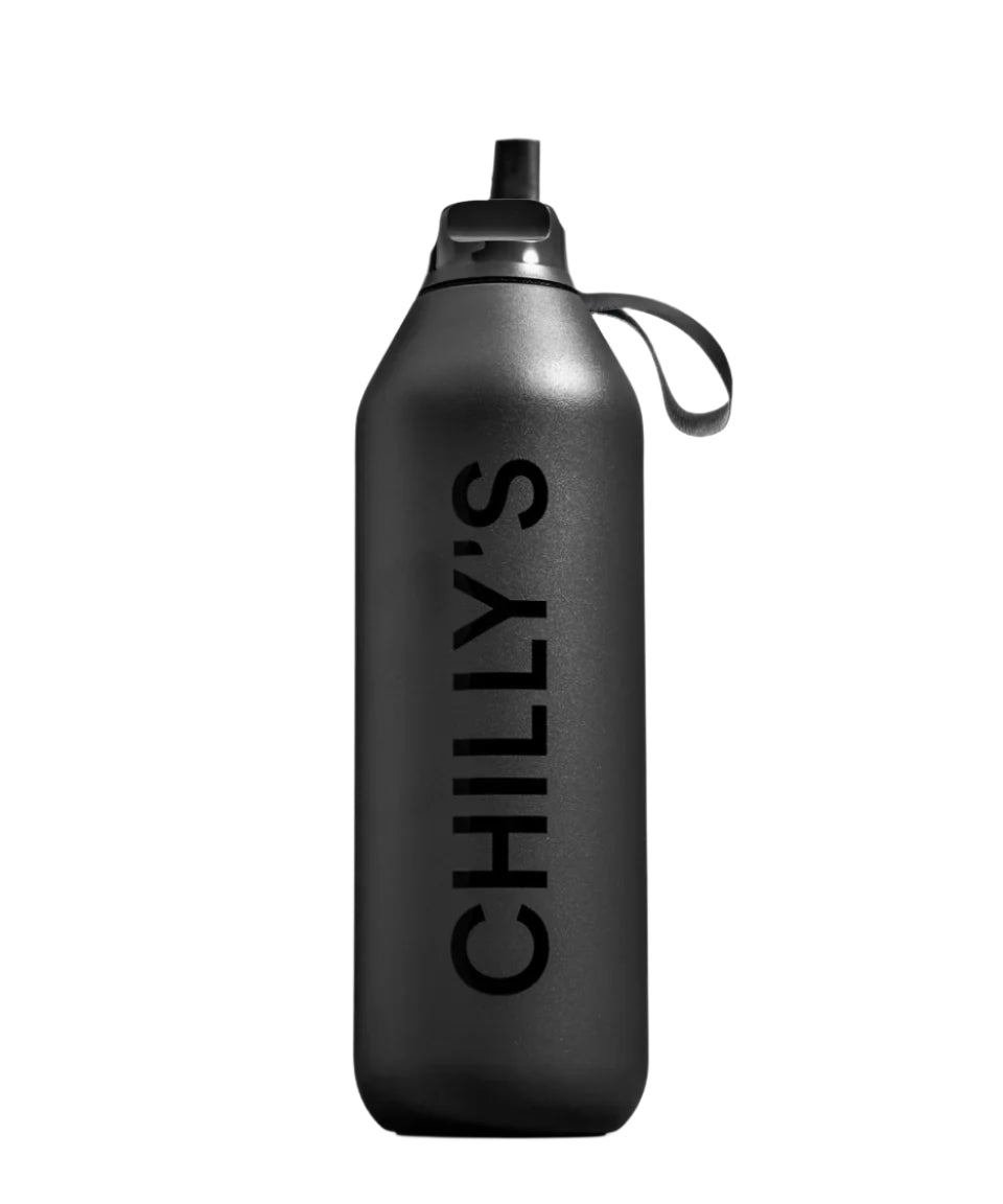 Chillys Series 2 Abyss Black Switch Bottle by Cornucopia Home and Gift, sleek black reusable water bottle with a secure lid.