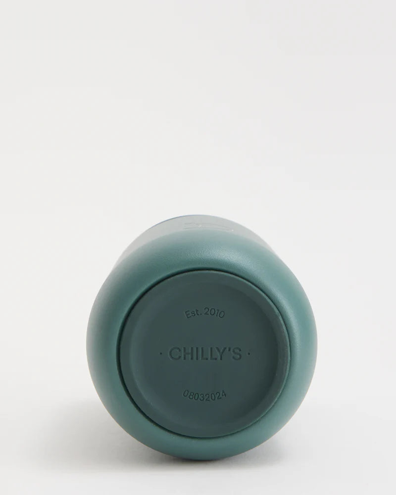 Cornucopia Home and Gift Series 2 Pine Green Chillys water bottle with a sleek, eco-friendly design and secure lid.