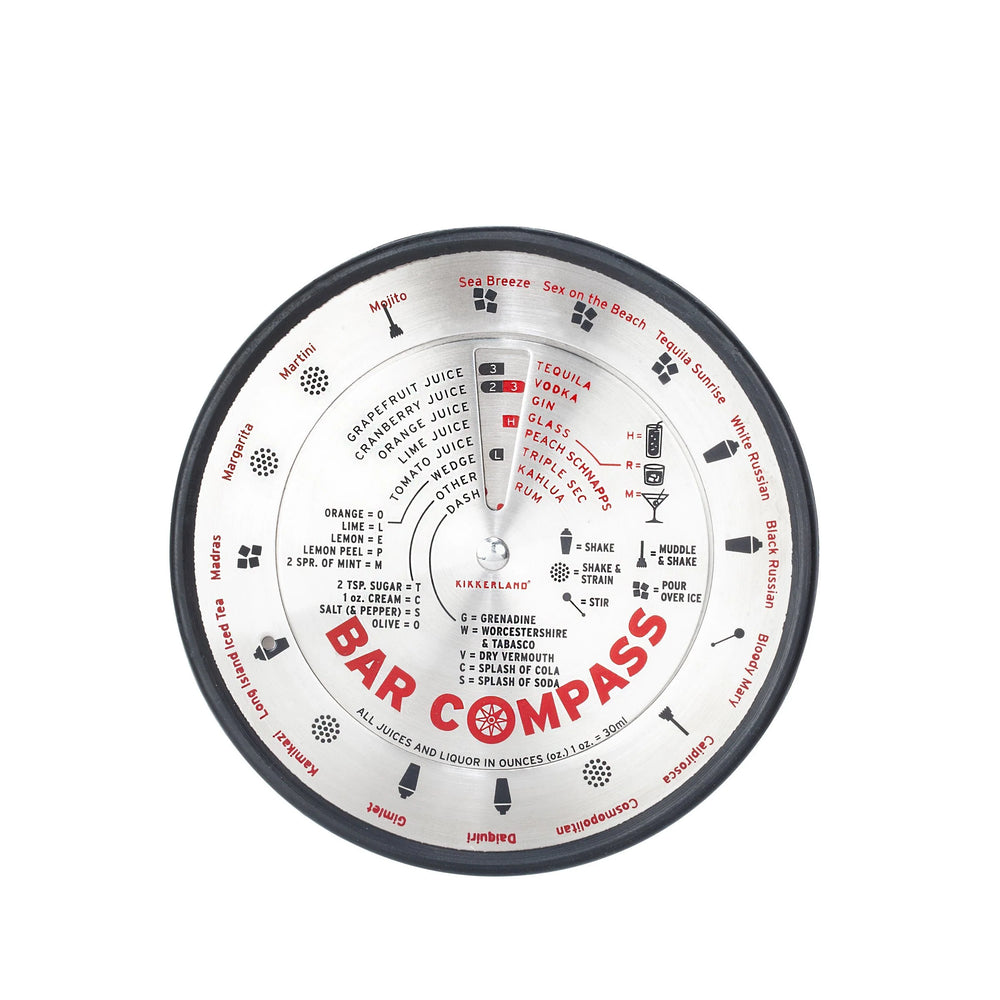 Kikkerland Bar Compass from Cornucopia Home and Gift, vintage-style metal compass with a bar tool design and decorative elements.