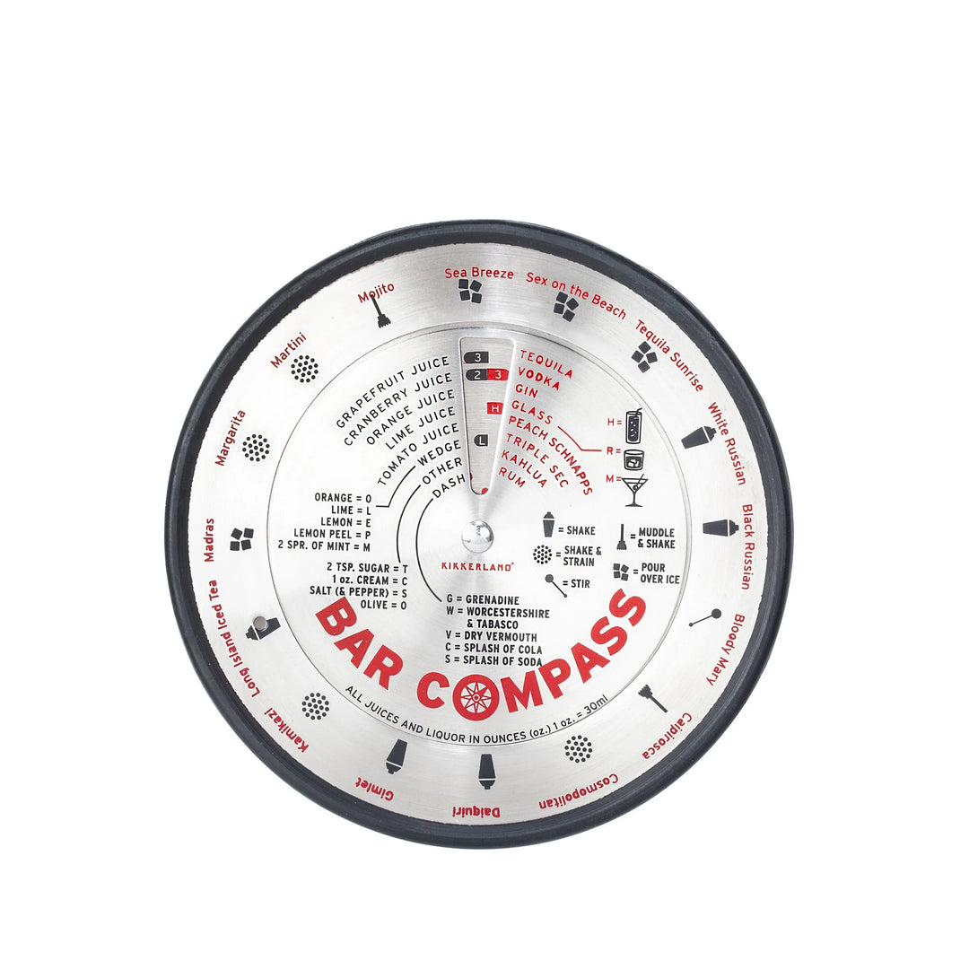 Kikkerland Bar Compass from Cornucopia Home and Gift, vintage-style metal compass with a bar tool design and decorative elements.