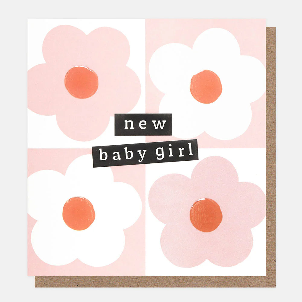 Caroline Gardner New Baby Girl card featuring colorful floral design, perfect for celebrating a new arrival.
