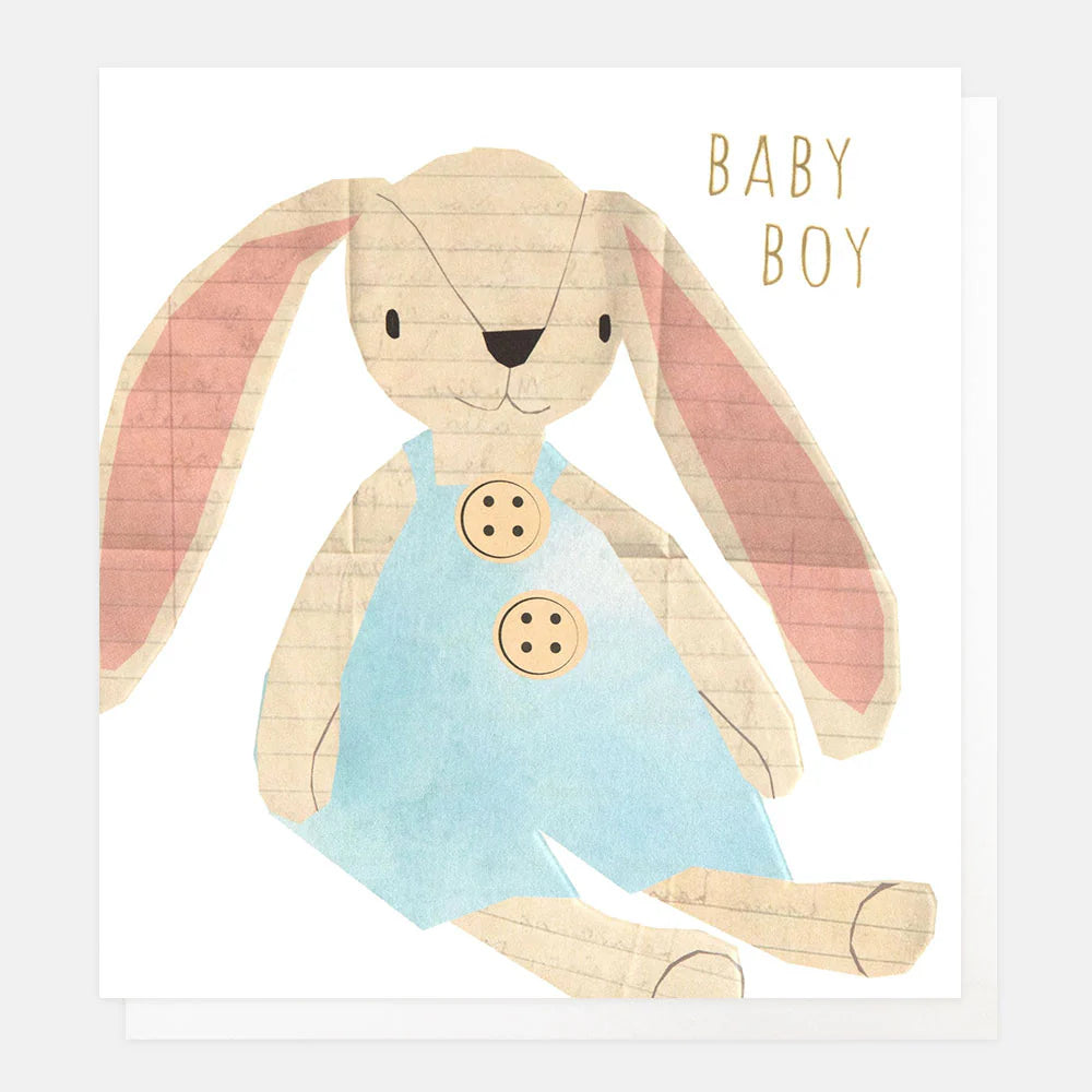Caroline Gardner baby boy collage rabbit card featuring colorful illustrations and playful design for special occasions.