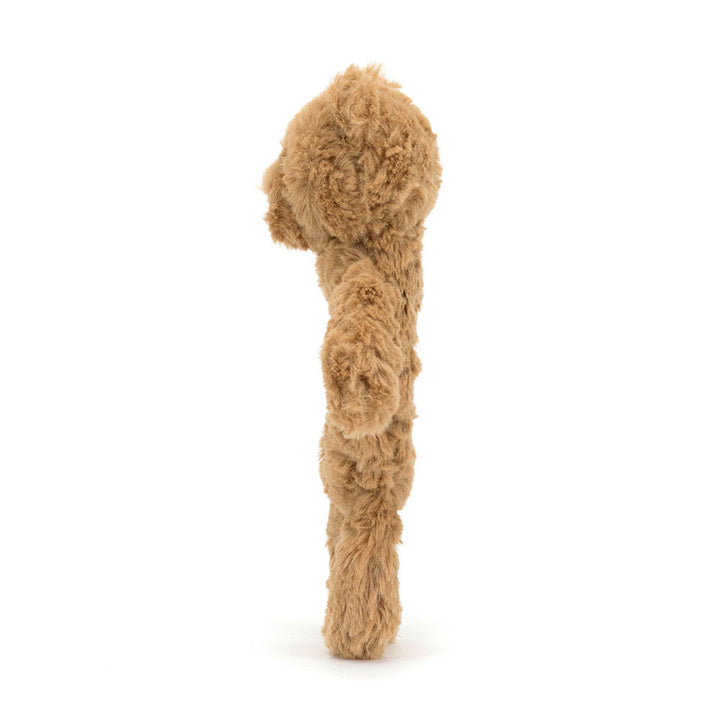 Soft Jellycat Bartholomew Bear ring rattle with plush fabric and a gentle face, perfect for infants and sensory play.