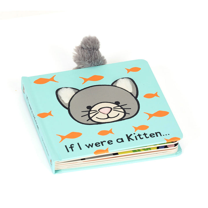 Soft, colorful "If I Were a Kitten" board book by Jellycat Books, featuring playful kitten illustrations for young children.