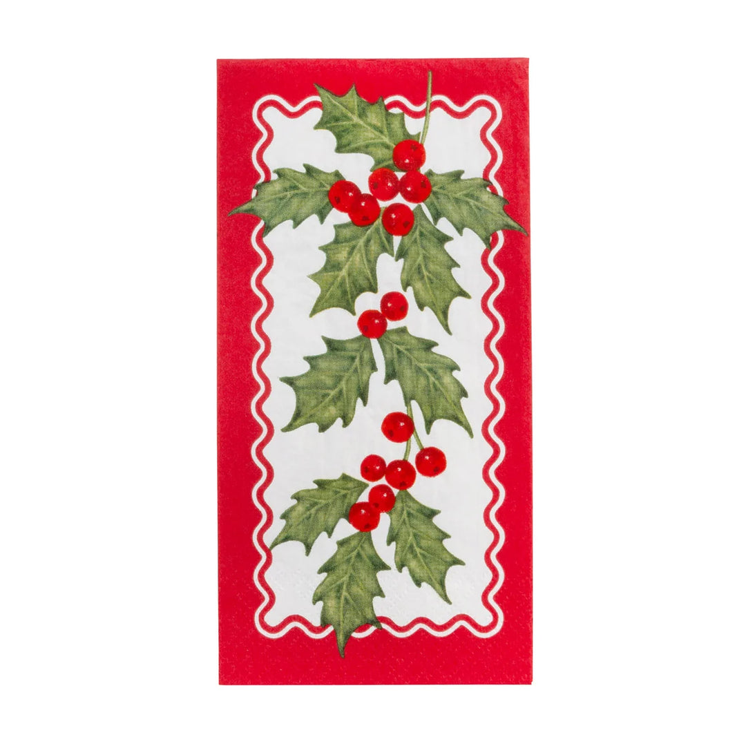 Holly Long Lunch Paper Napkins - Pack of 16