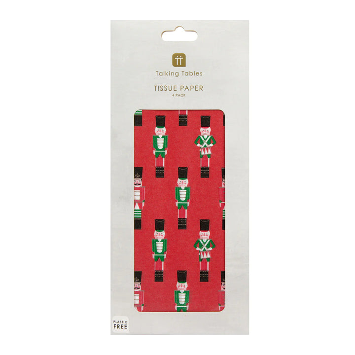 Botanical Nutcracker tissue paper 4-pack by Cornucopia Home and Gift, with colorful floral and nutcracker motifs.