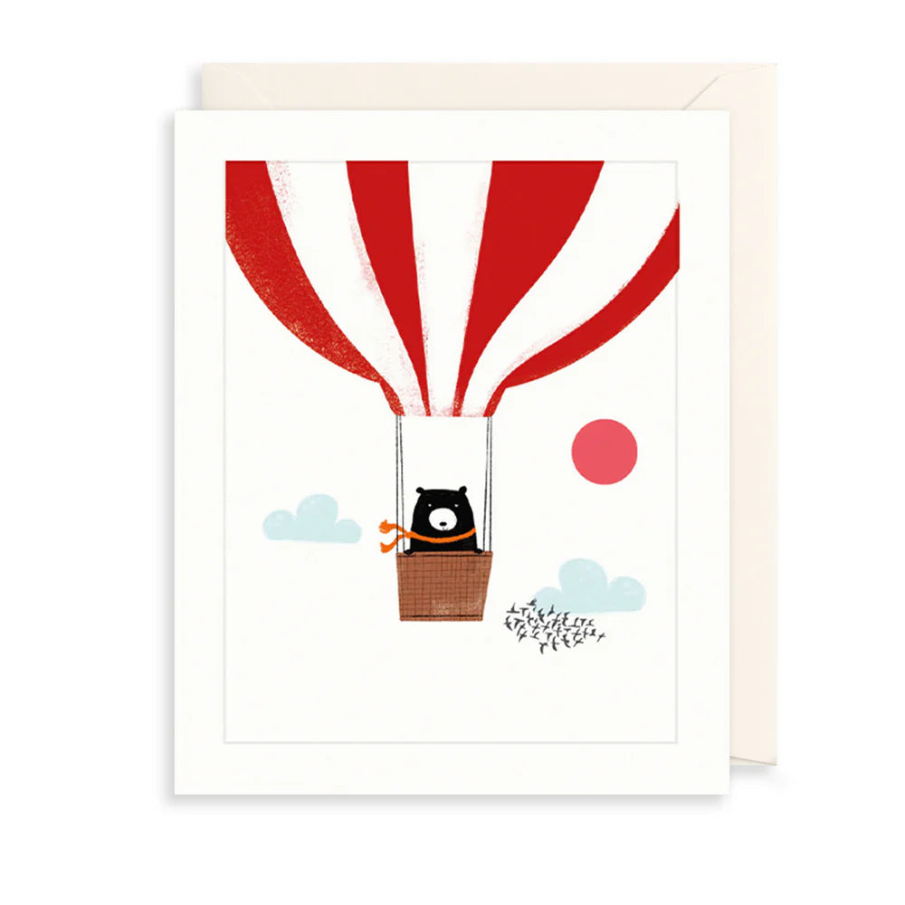 Retirement Bear Hot Air Balloon figurine by Cornucopia Home and Gift, featuring a cute bear in a colorful hot air balloon craft.