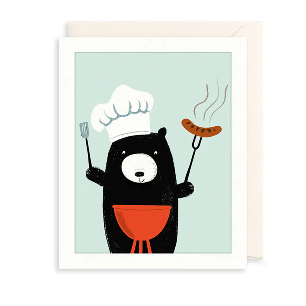 Bear & BBQ card from The Art File by Cornucopia Home and Gift, featuring a cute bear and barbecue scene on a greeting card.