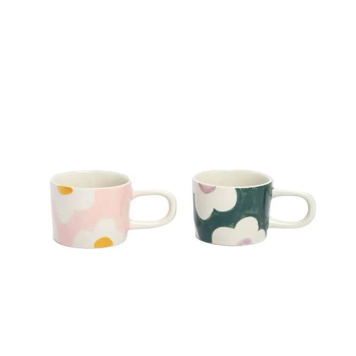 Flower Set of 2 Espresso Cups - Pink/Green