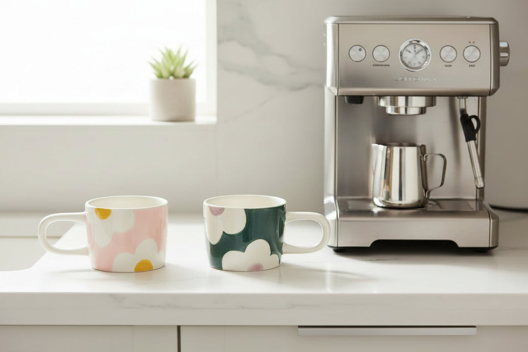 Pink/Teal Flower Set of 2 Espresso Cups