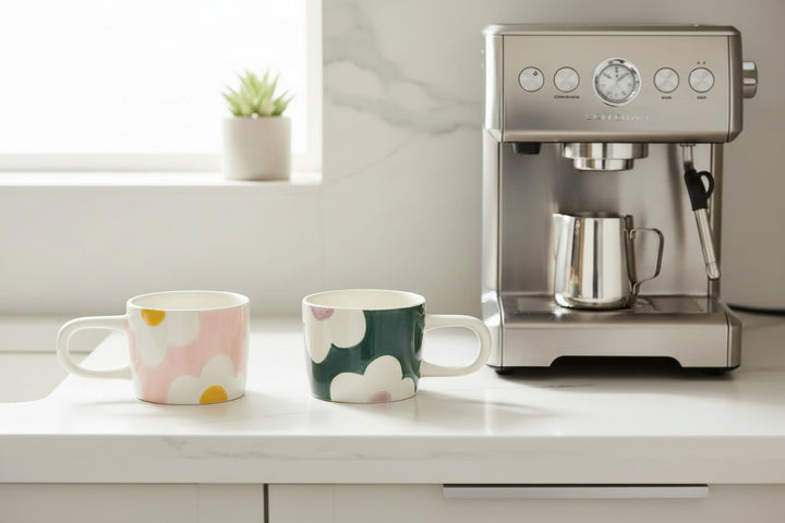 Pink/Teal Flower Set of 2 Espresso Cups