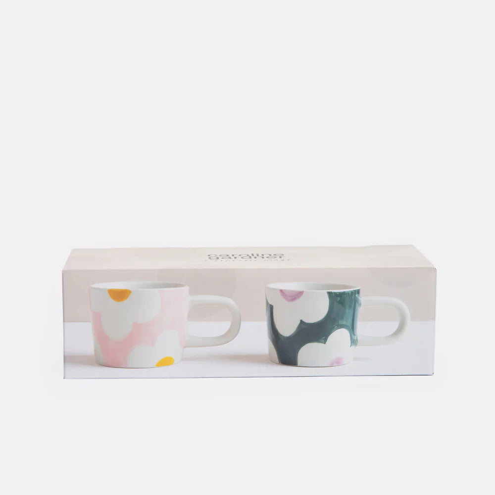 Flower Set of 2 Espresso Cups - Pink/Green