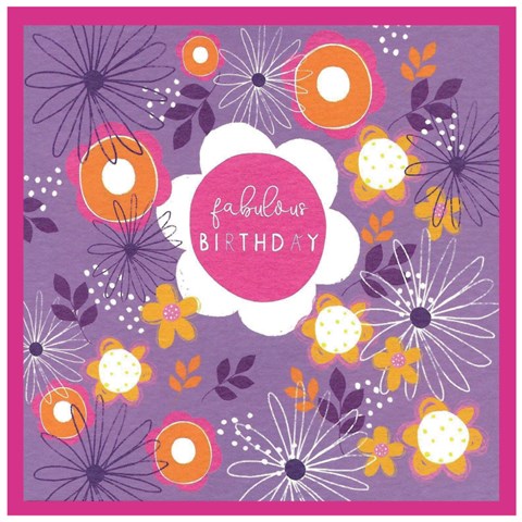 Fabulous birthday card with purple flowers design by Cinnamon Aitch, featuring vibrant floral artwork for special celebration occasions.