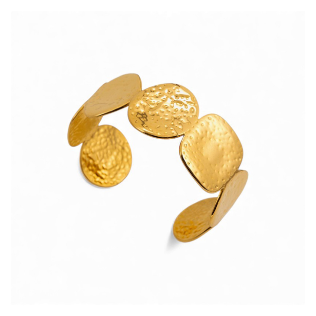 Hammered Gold Disc Bangle Bracelet