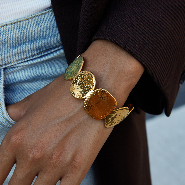Hammered Gold Disc Bangle Bracelet
