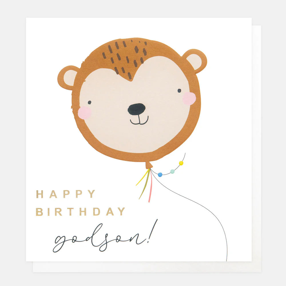 Caroline Gardner Godson Happy Birthday Card with colorful, cheerful design for celebrating birthdays, by Cornucopia Home and Gift