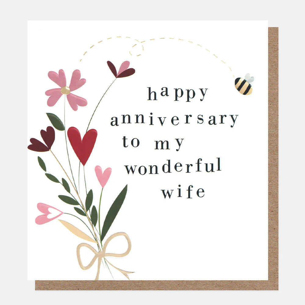 Caroline Gardner Happy Anniversary flowers card featuring colorful floral design for a wonderful wife, suitable for special celebrations.