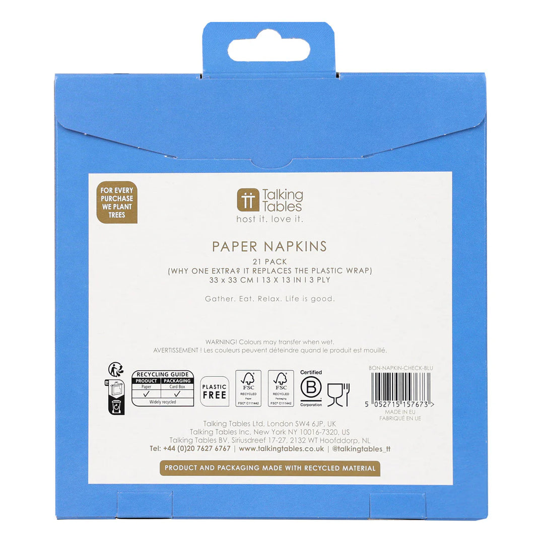 Blue &amp; White Check Napkins - 20 Pack