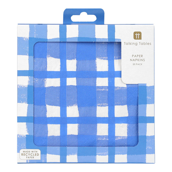 Blue &amp; White Check Napkins - 20 Pack