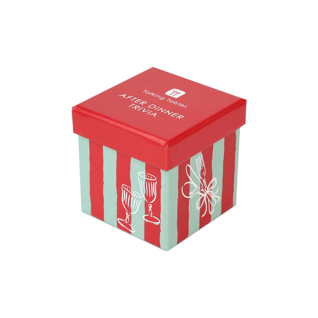 Talking Tables Bon Noel Trivia Box with 60 Christmas-themed cards for festive fun and holiday entertainment.