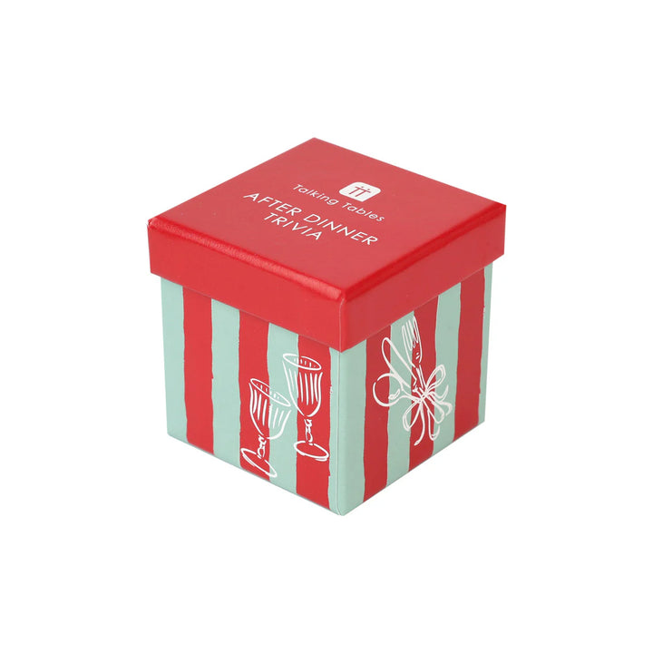 Talking Tables Bon Noel Trivia Box with 60 Christmas-themed cards for festive fun and holiday entertainment.