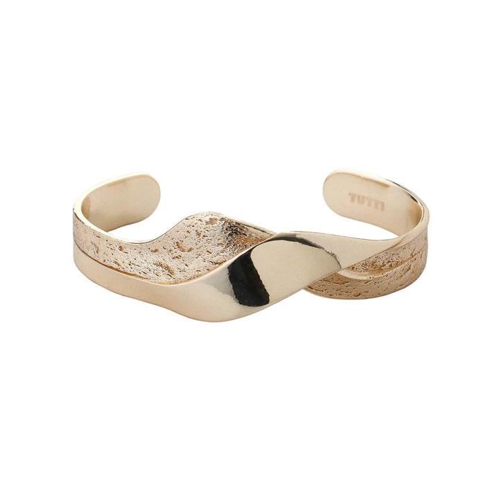 Gold Wave Bangle by Tutti &amp; Co featuring a sleek, wavy design, perfect as a stylish jewelry accessory.