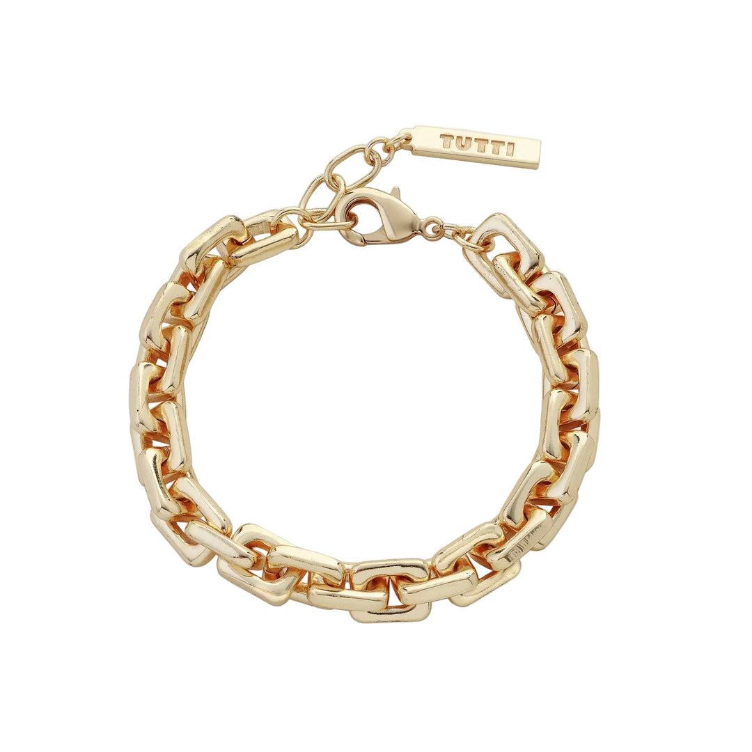 Tutti & Co Link Bracelet featuring interconnected silver links, stylish jewelry accessory with a modern, elegant design.