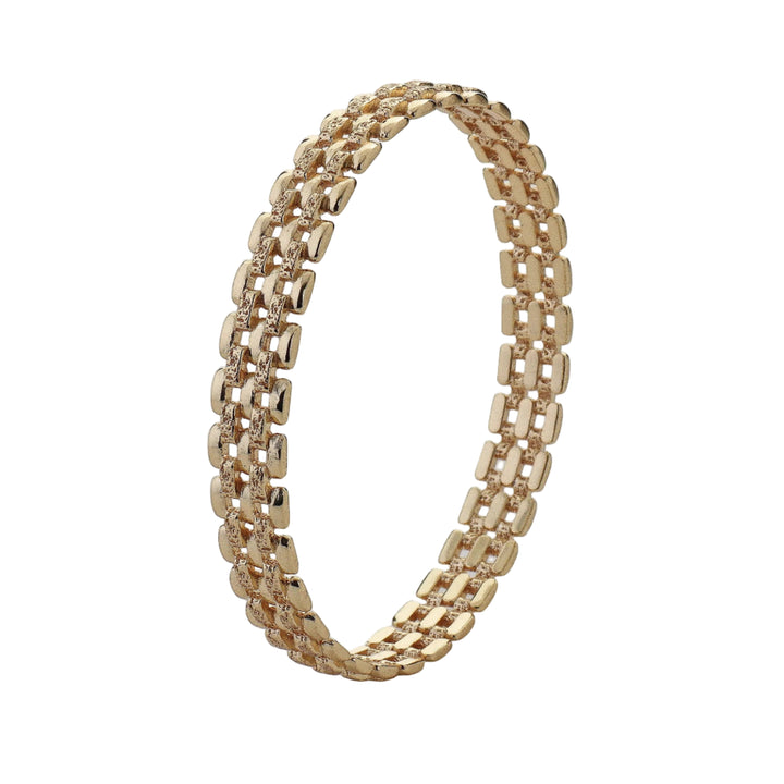 Gold Form Bangle by Tutti &amp; Co showcasing a sleek, minimalist design in shiny gold finish.