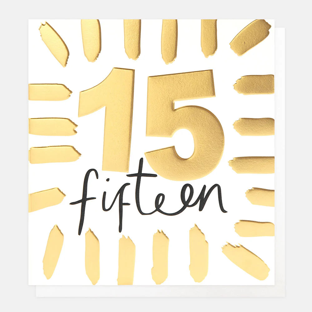 Gold Fifteen with Border ceramic plate by Caroline Gardner, featuring a gold number fifteen and border design.