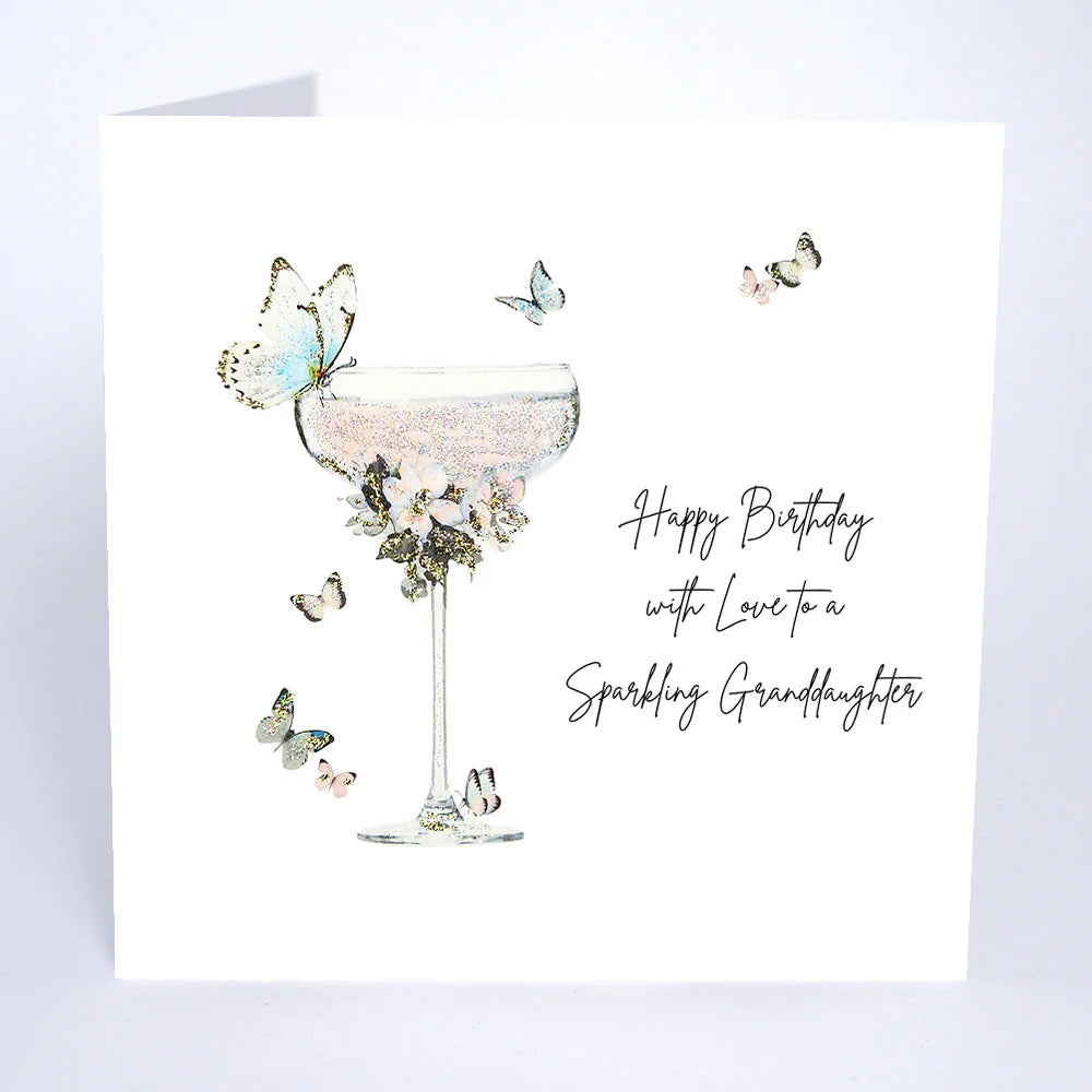 Five Dollar Shake sparkling granddaughter card with colorful floral design, featuring elegant text and cheerful graphics.