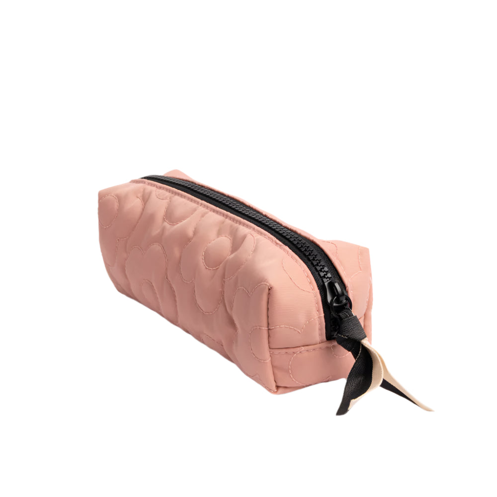Pink flower quilted Caroline Gardner cube case with floral pattern, designed for organizing small items.
