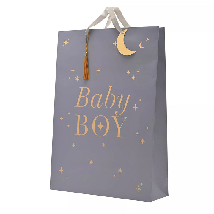 Widdop &amp; Co Bambino baby boy gift bag with playful blue and white design, perfect for baby showers or birthdays.