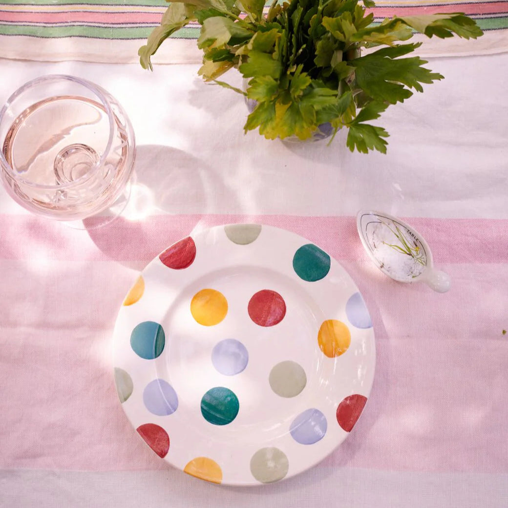 Emma Bridgewater Big Polka Dots 8½-inch ceramic plate with bold black and white polka dot pattern, designed for serving or display.