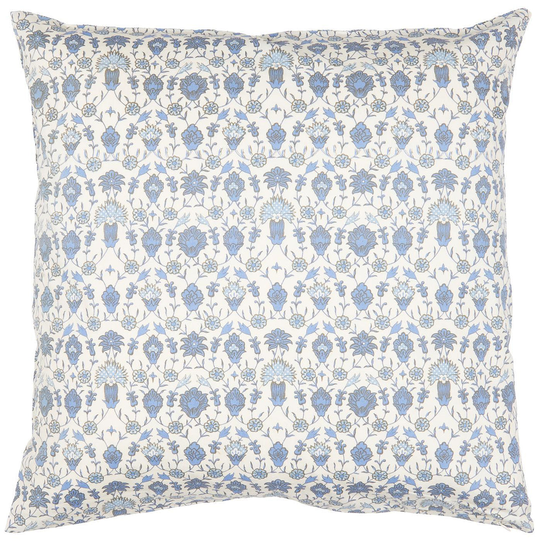 IB Laursen Angela natural cotton cushion with blue pattern, perfect for summer decor from Cornucopia Home and Gift